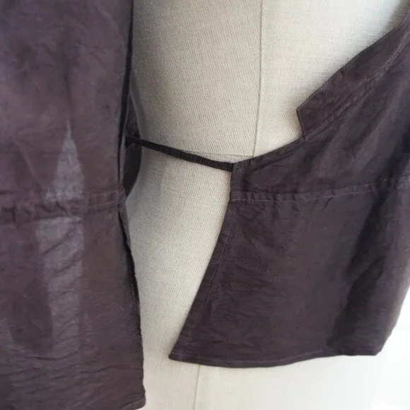 Dark Purple 100% Raw Silk Peplum Belted V Neck Top Size Small - Picture 2 of 12